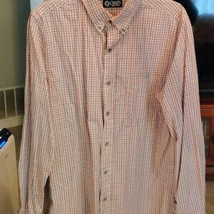 Chaps Men's Orange and White Multi-Check Button-Down Shirt